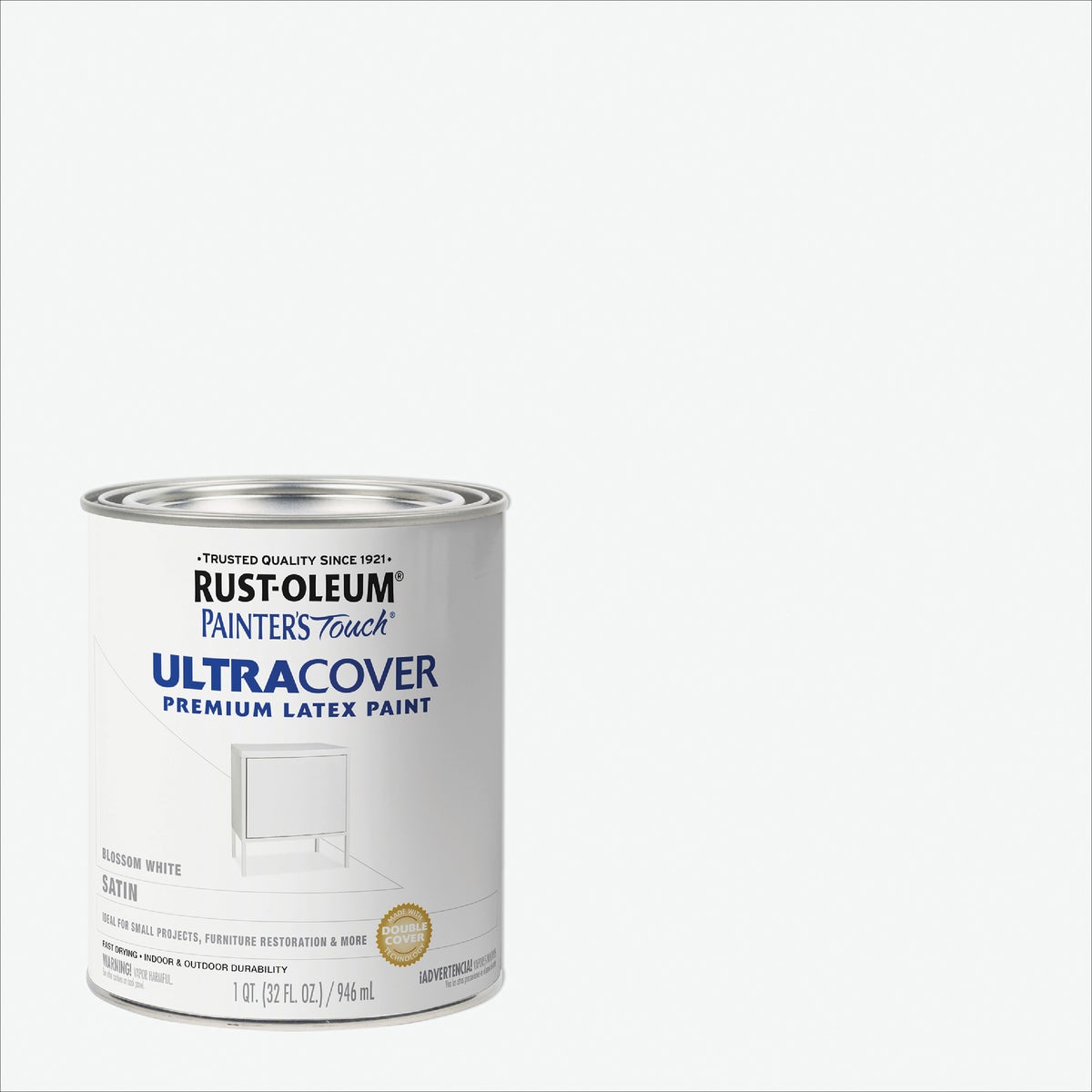 Rust-Oleum Painter's Touch 2X Ultra Cover Premium Latex Paint, Satin Blossom White, 1 Qt. Image 1