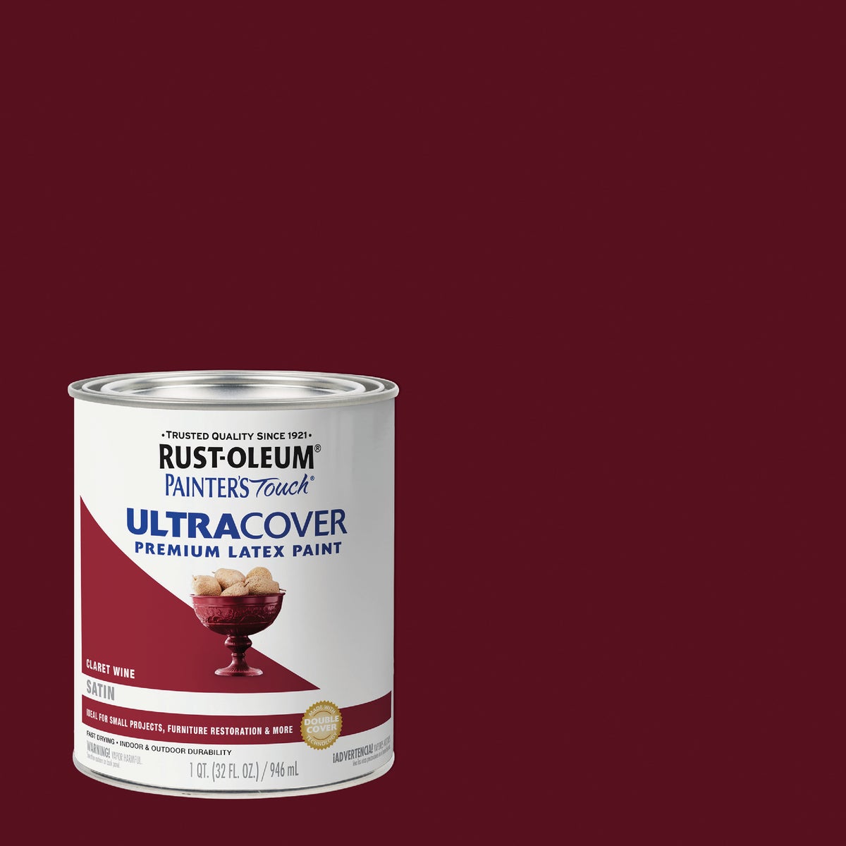 Rust-Oleum Painter's Touch 2X Ultra Cover Premium Latex Paint, Satin Claret Wine, 1 Qt. Image 1