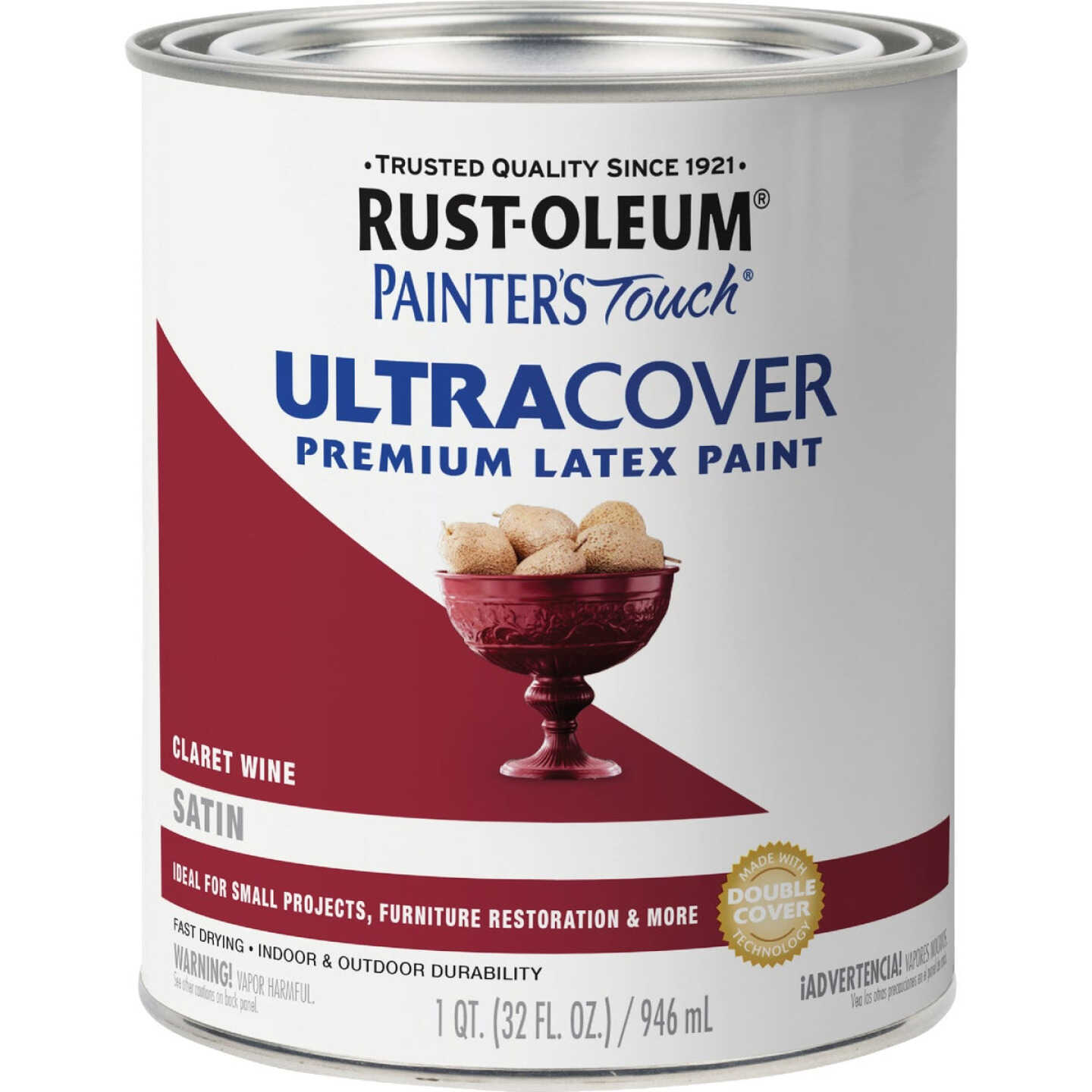 Rust-Oleum Painter's Touch 2X Ultra Cover Premium Latex Paint, Satin Claret Wine, 1 Qt. Image 7