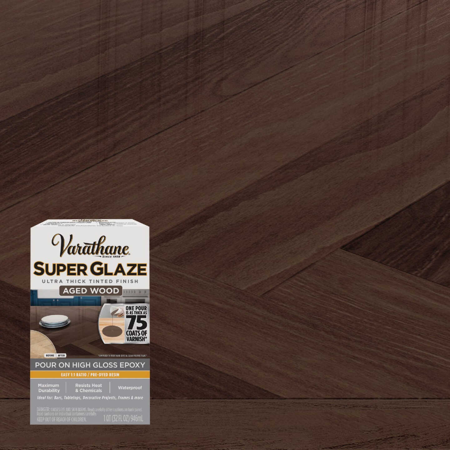 Varathane 1 Qt. Super Glaze Pour-On High Gloss Aged Wood Epoxy Resin Image 1