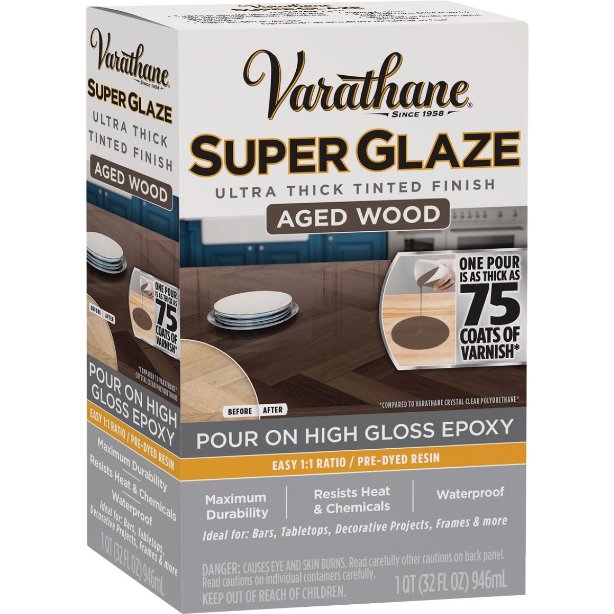 Varathane 1 Qt. Super Glaze Pour-On High Gloss Aged Wood Epoxy Resin Image 4