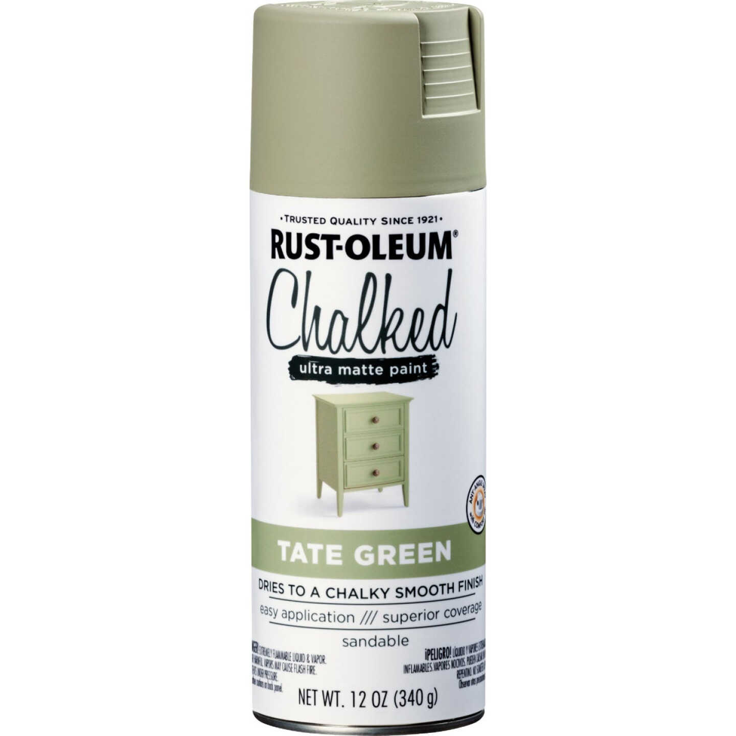 Rust-Oleum Chalked 12 Oz. Ultra Matte Spray Paint, Tate Green Image 8