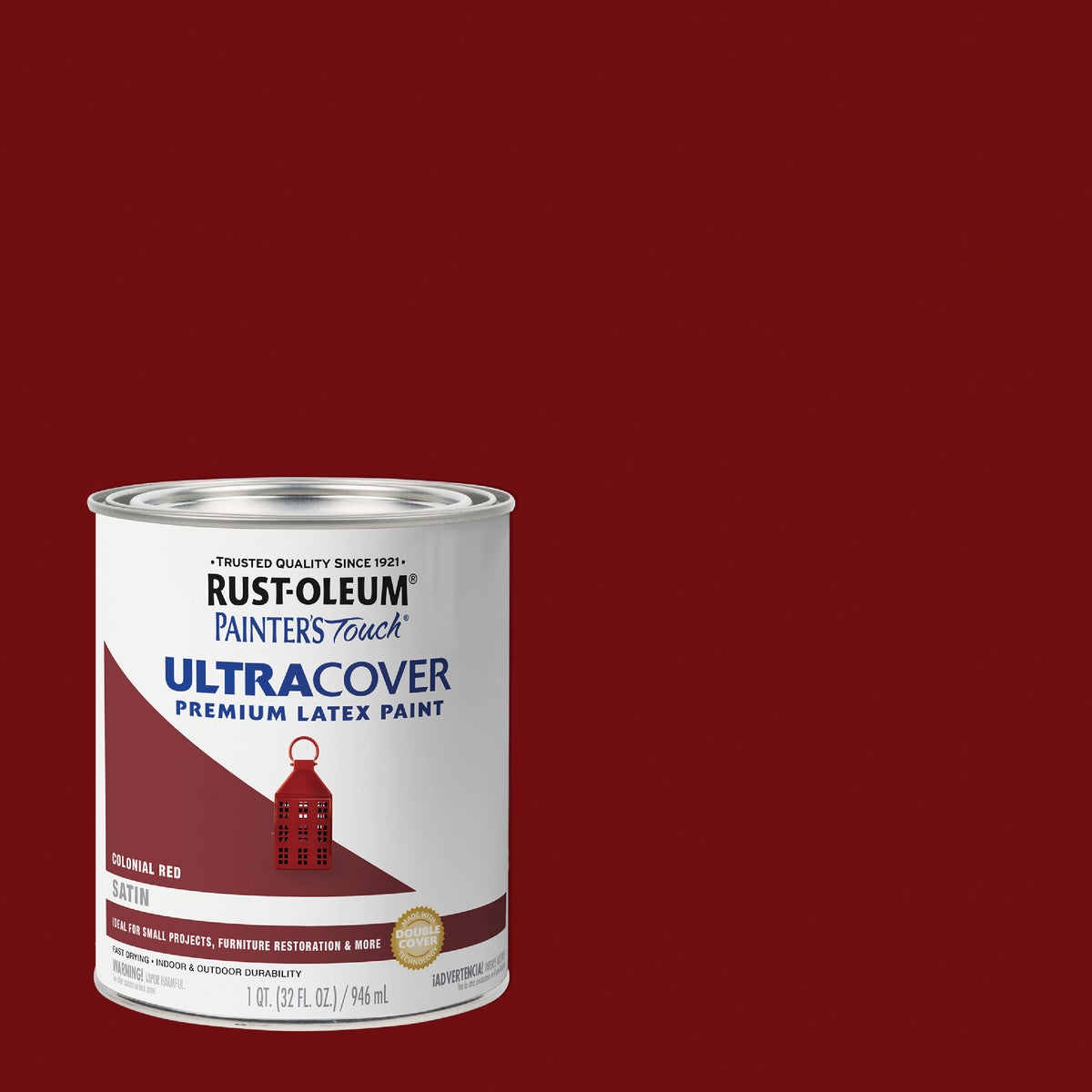 Rust-Oleum Painter's Touch 2X Ultra Cover Premium Latex Paint, Satin Colonial Red, 1 Qt.