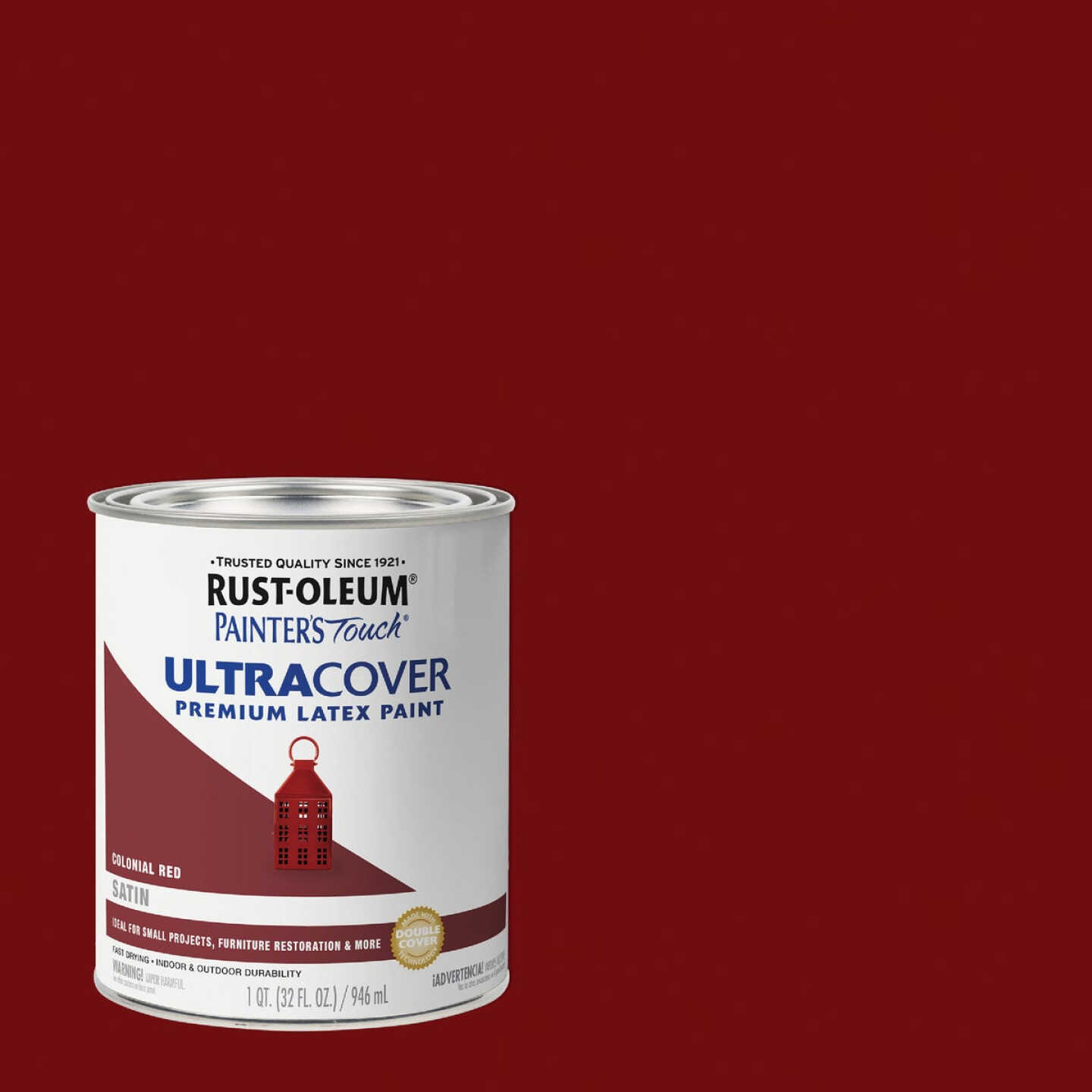 Rust-Oleum Painter's Touch 2X Ultra Cover Premium Latex Paint, Satin Colonial Red, 1 Qt. Image 1