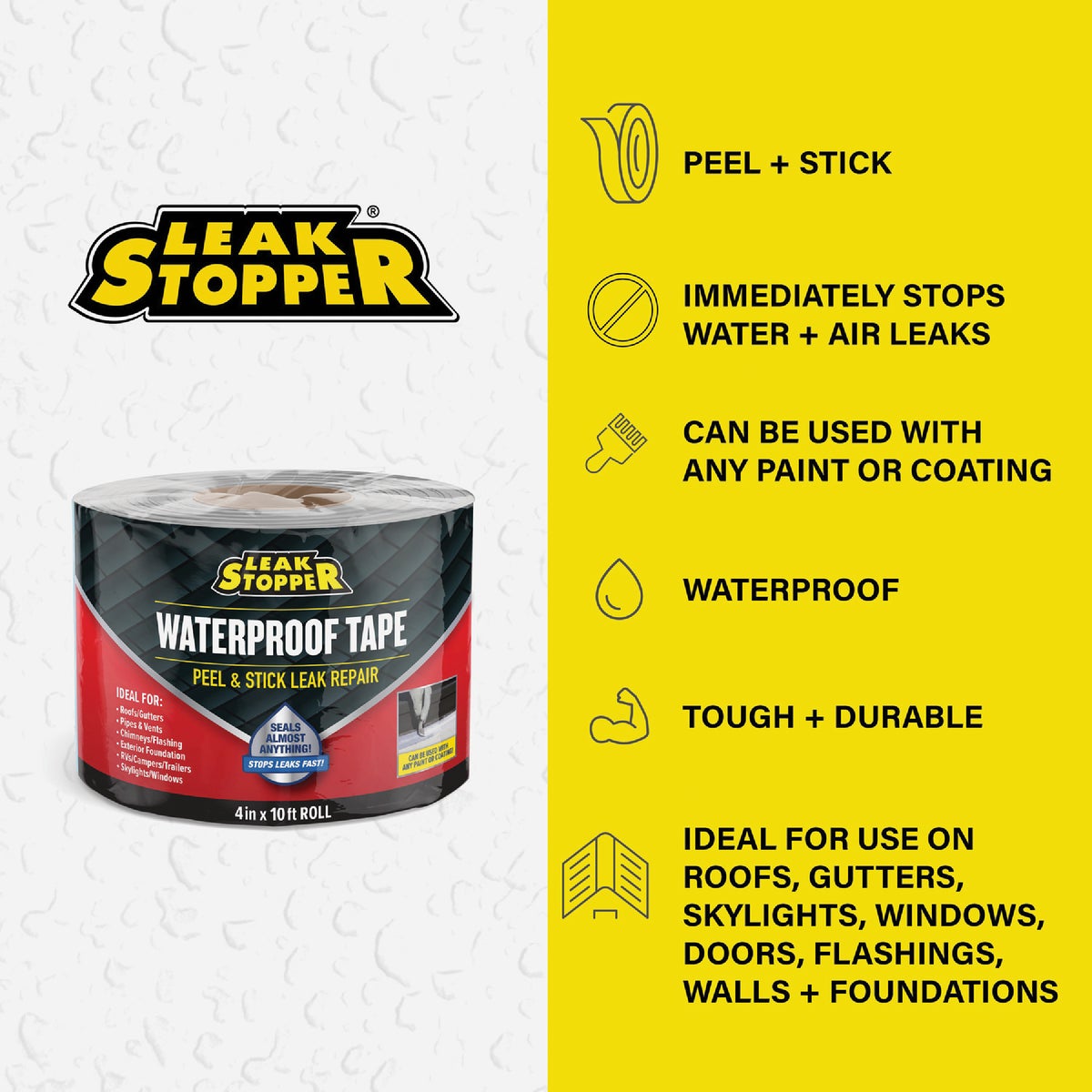 Leak Stopper Rubber Flexx 4 In. x 10 Ft. Waterproofing & Seam Tape Image 2