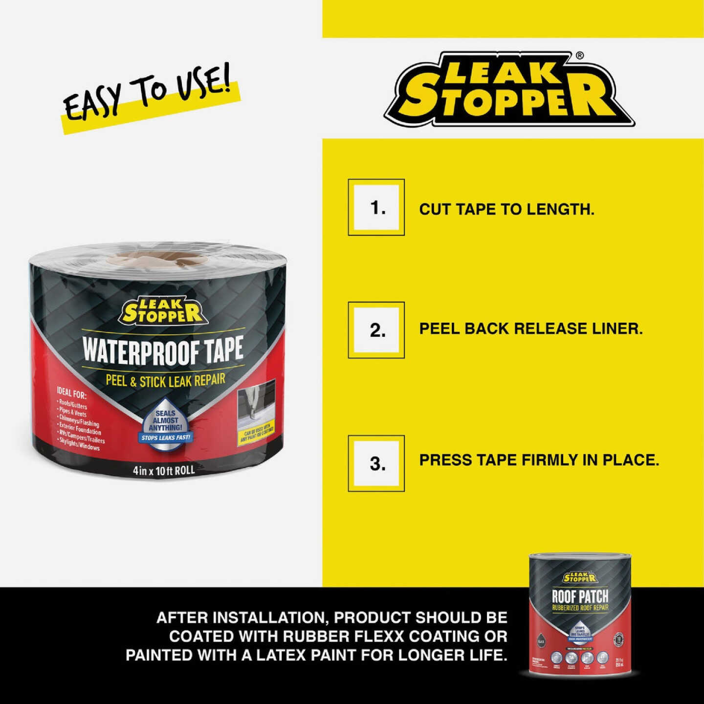Leak Stopper Rubber Flexx 4 In. x 10 Ft. Waterproofing & Seam Tape Image 6