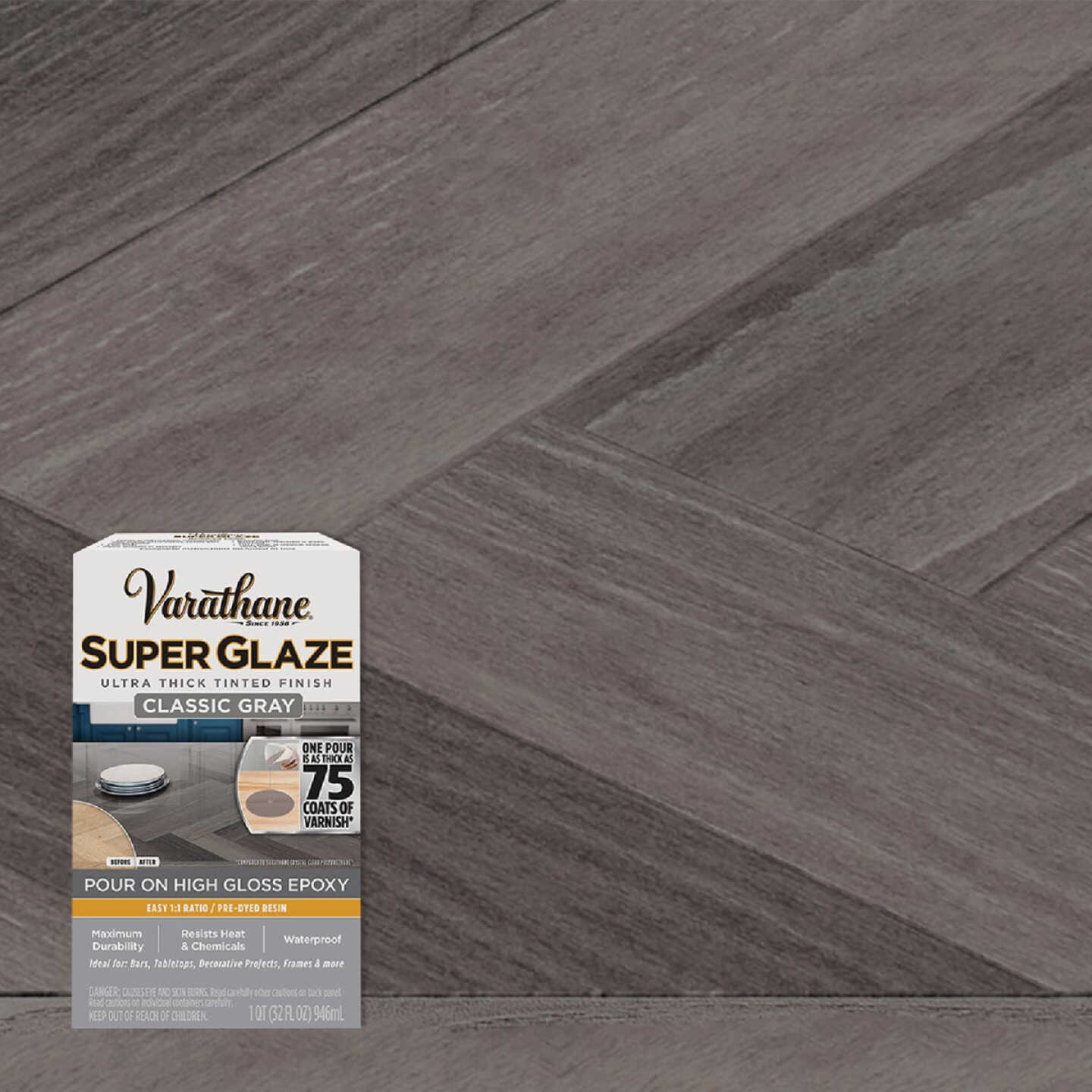 Varathane 1 Qt. Super Glaze Pour-On High Gloss Classic Gray Epoxy Resin Image 1