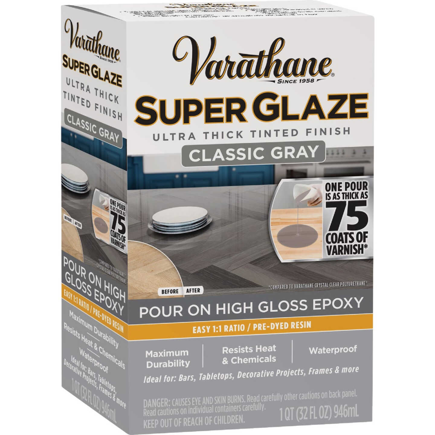 Varathane 1 Qt. Super Glaze Pour-On High Gloss Classic Gray Epoxy Resin Image 6