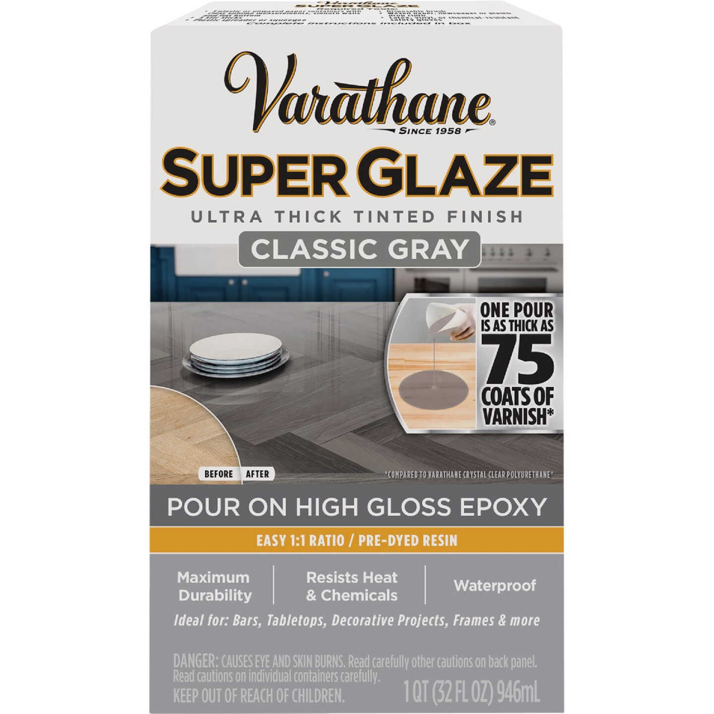 Varathane 1 Qt. Super Glaze Pour-On High Gloss Classic Gray Epoxy Resin Image 5
