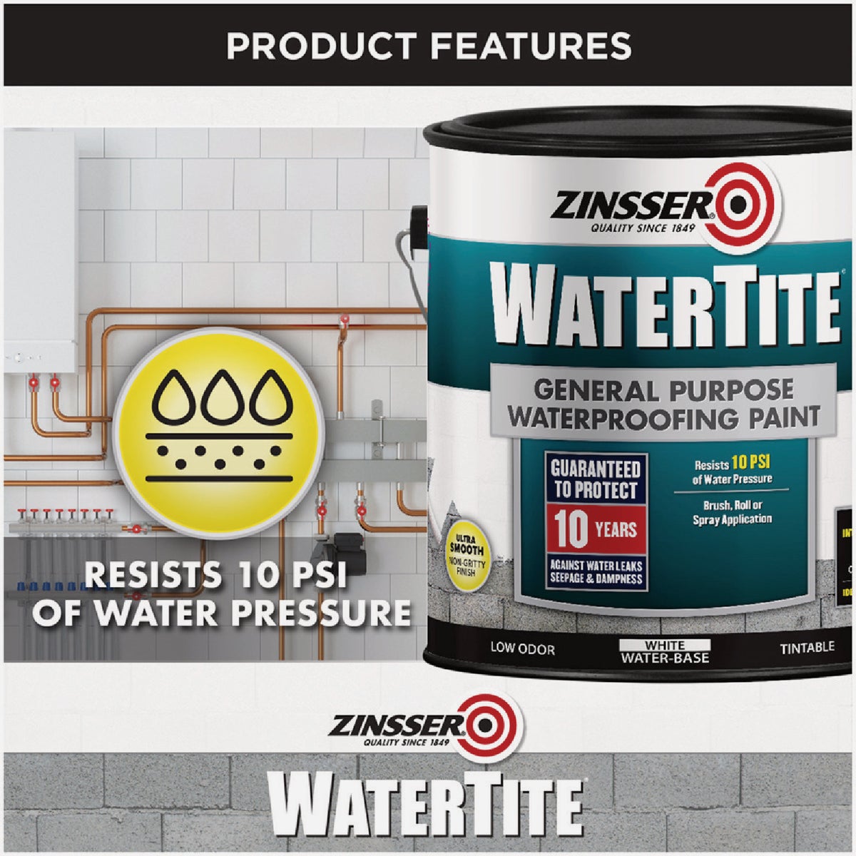 Zinsser WaterTite White General Purpose Waterproofing Paint, 1 Gal. Image 4