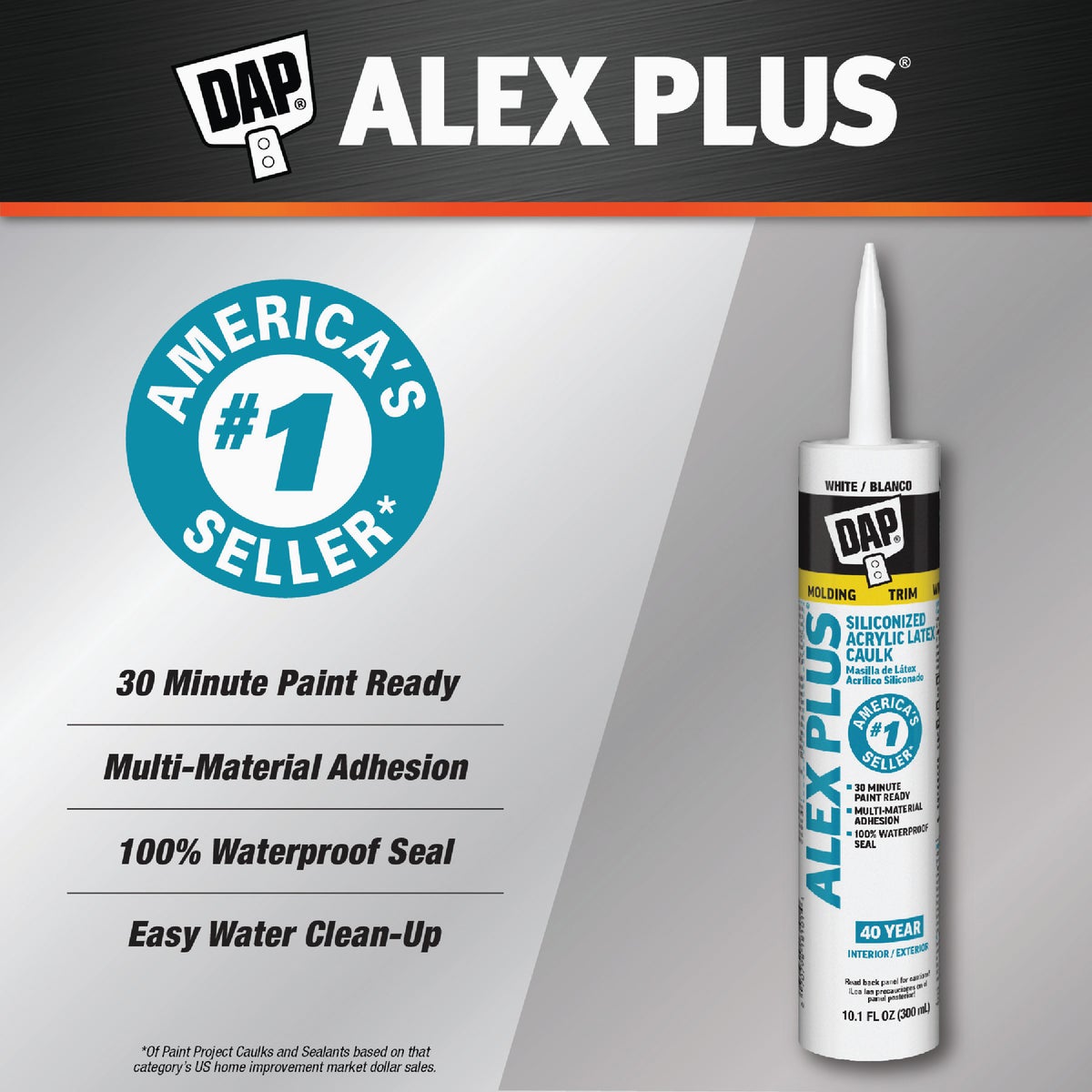 Dap Alex Plus 10.1 Oz. All Purpose White Siliconized Acrylic Latex Caulk Image 2