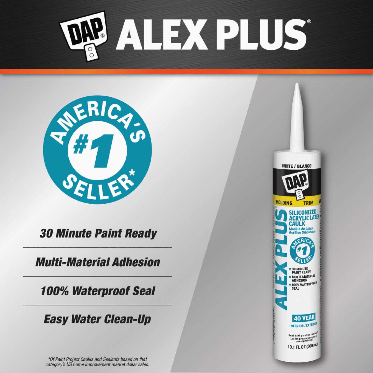 Dap Alex Plus 10.1 Oz. All Purpose White Siliconized Acrylic Latex Caulk Image 2