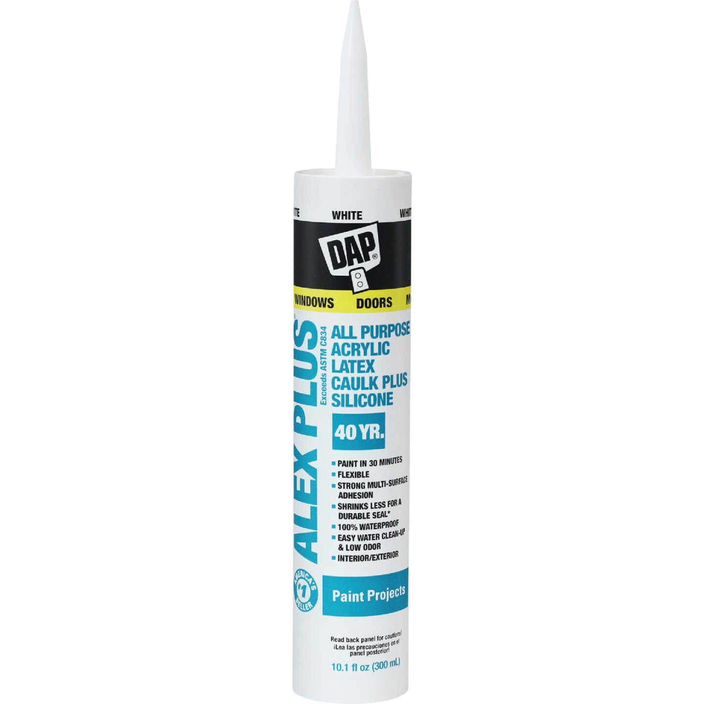 Dap Alex Plus 10.1 Oz. All Purpose White Siliconized Acrylic Latex Caulk Image 1