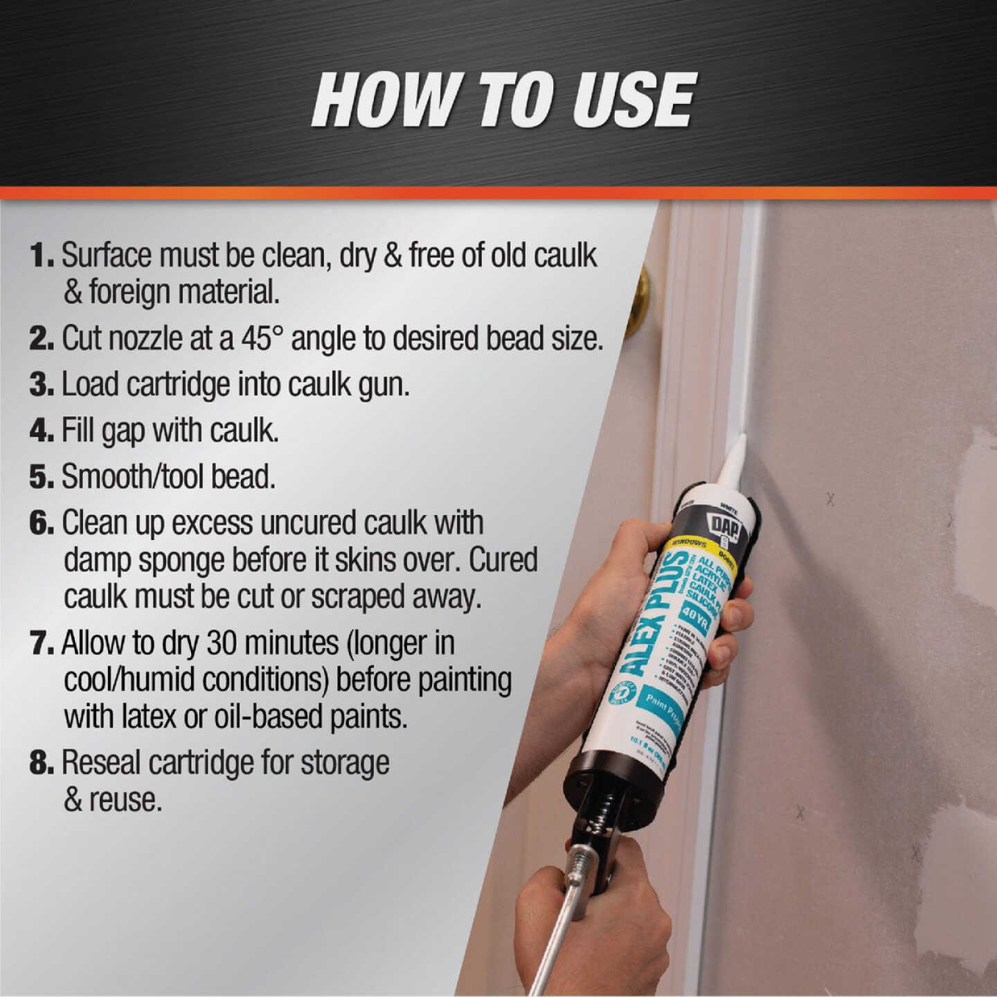 Dap Alex Plus 10.1 Oz. All Purpose White Siliconized Acrylic Latex Caulk Image 7