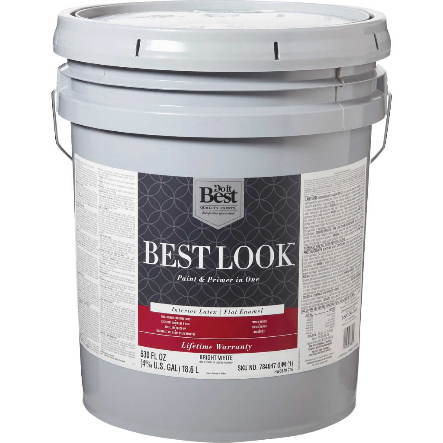 Best Look Latex Premium Paint & Primer In One Flat Enamel Interior Wall Paint, Bright White, 5 Gal. Image 1