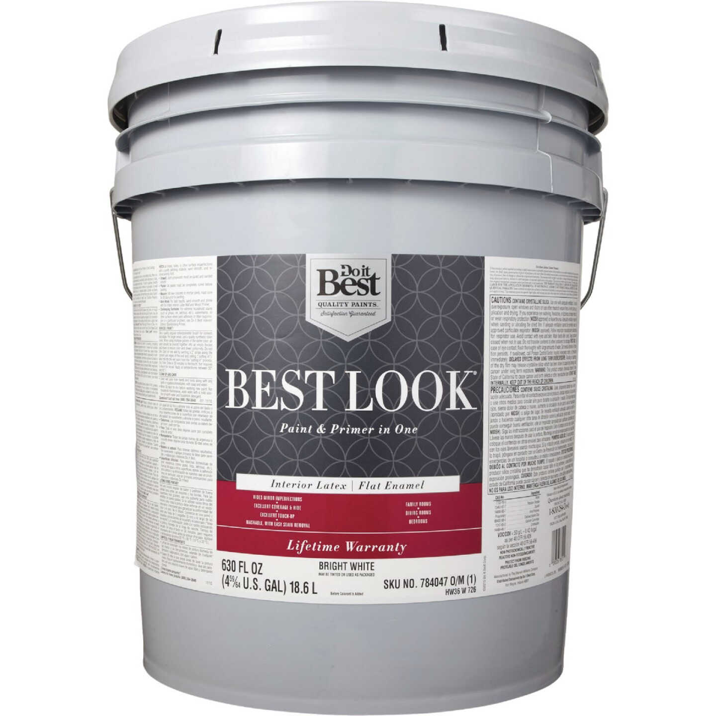 Best Look Latex Premium Paint & Primer In One Flat Enamel Interior Wall Paint, Bright White, 5 Gal. Image 2