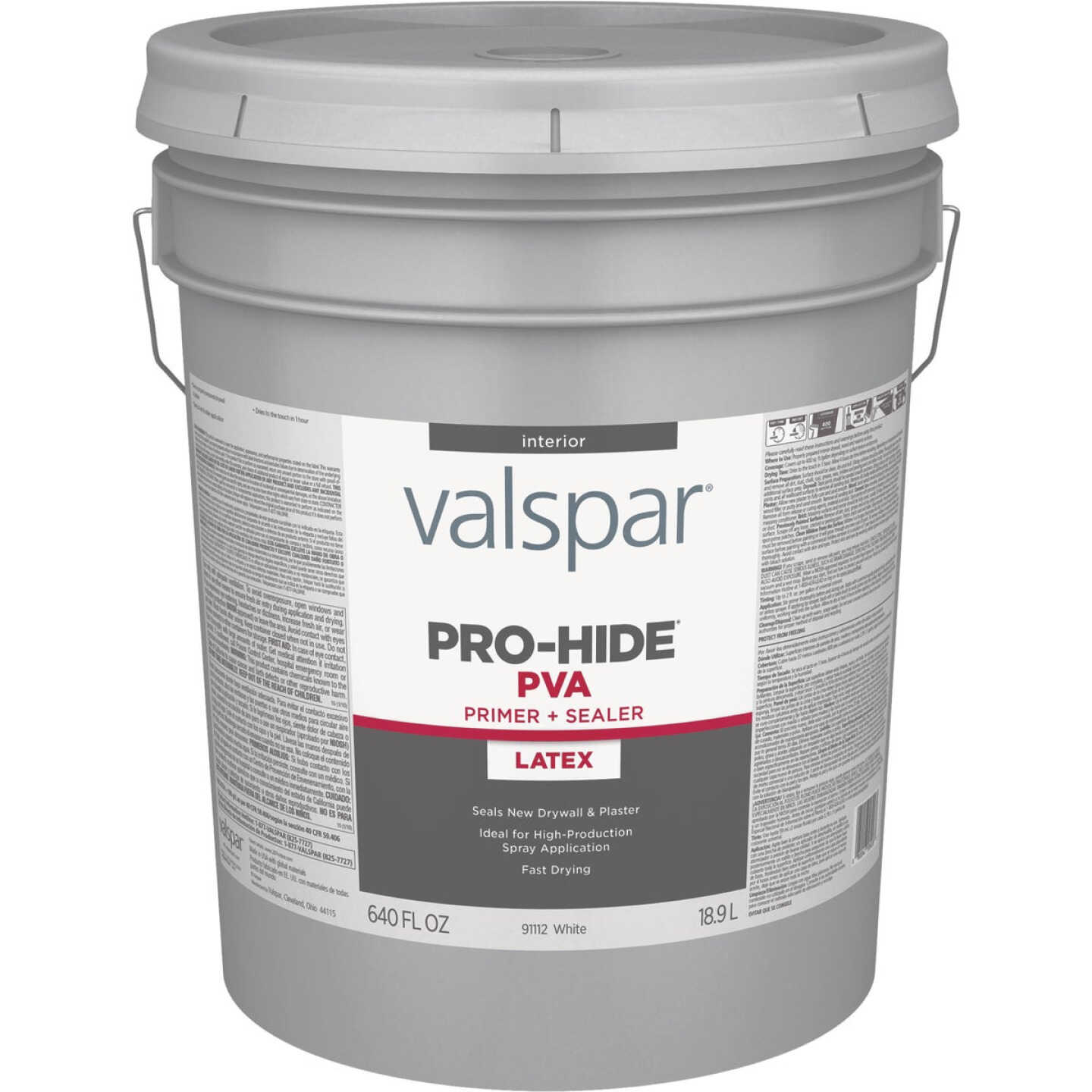Valspar Pro-Hide PVA Interior Latex Drywall Primer, White, 5 Gal. Image 1
