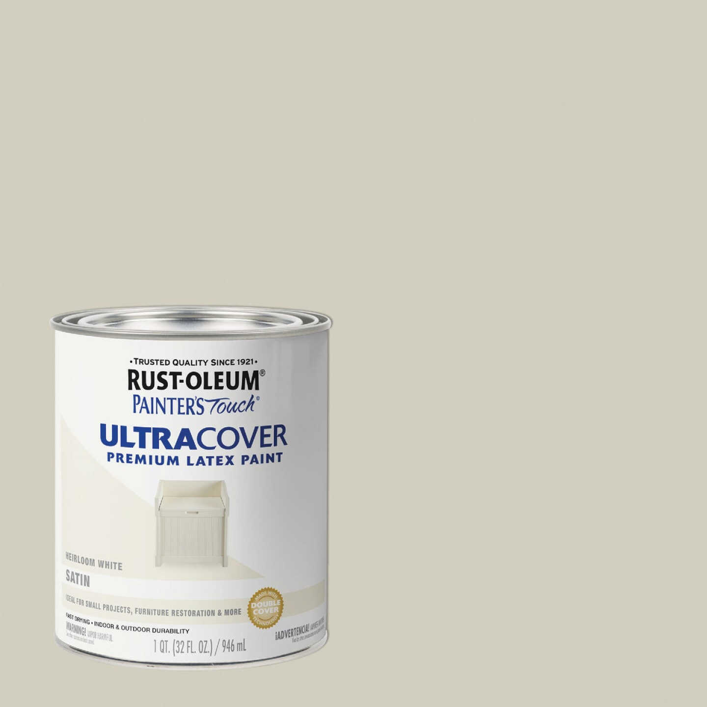Rust-Oleum Painter's Touch 2X Ultra Cover Premium Latex Paint, Satin Heirloom White, 1 Qt. Image 1