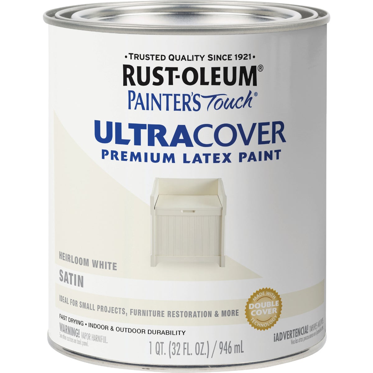 Rust-Oleum Painter's Touch 2X Ultra Cover Premium Latex Paint, Satin Heirloom White, 1 Qt. Image 7