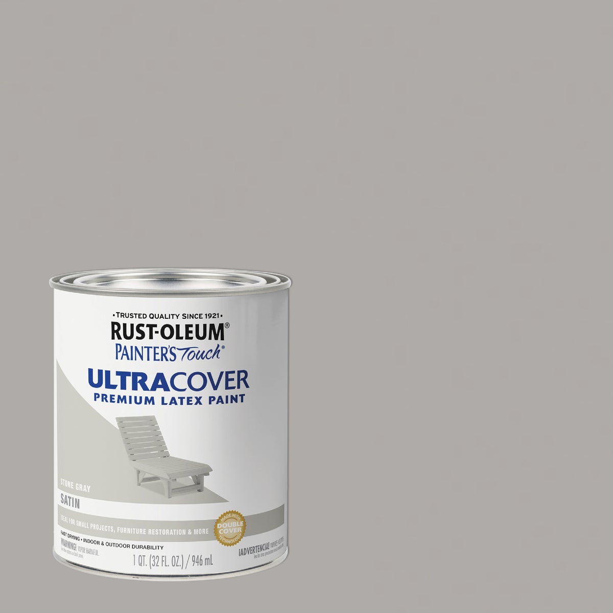 Rust-Oleum Painter's Touch 2X Ultra Cover Premium Latex Paint, Satin Stone Gray, 1 Qt.