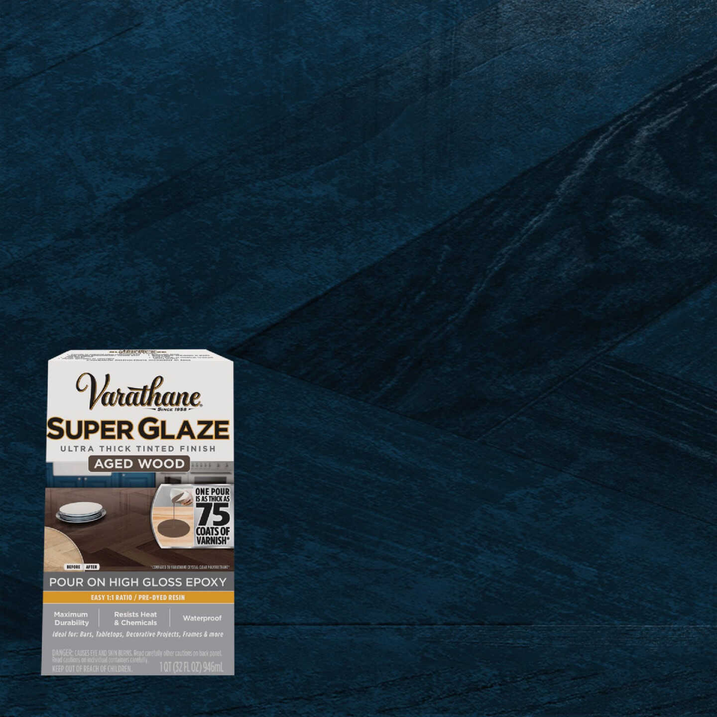 Varathane 1 Qt. Super Glaze Pour-On High Gloss Metallic Blue Epoxy Resin Image 1