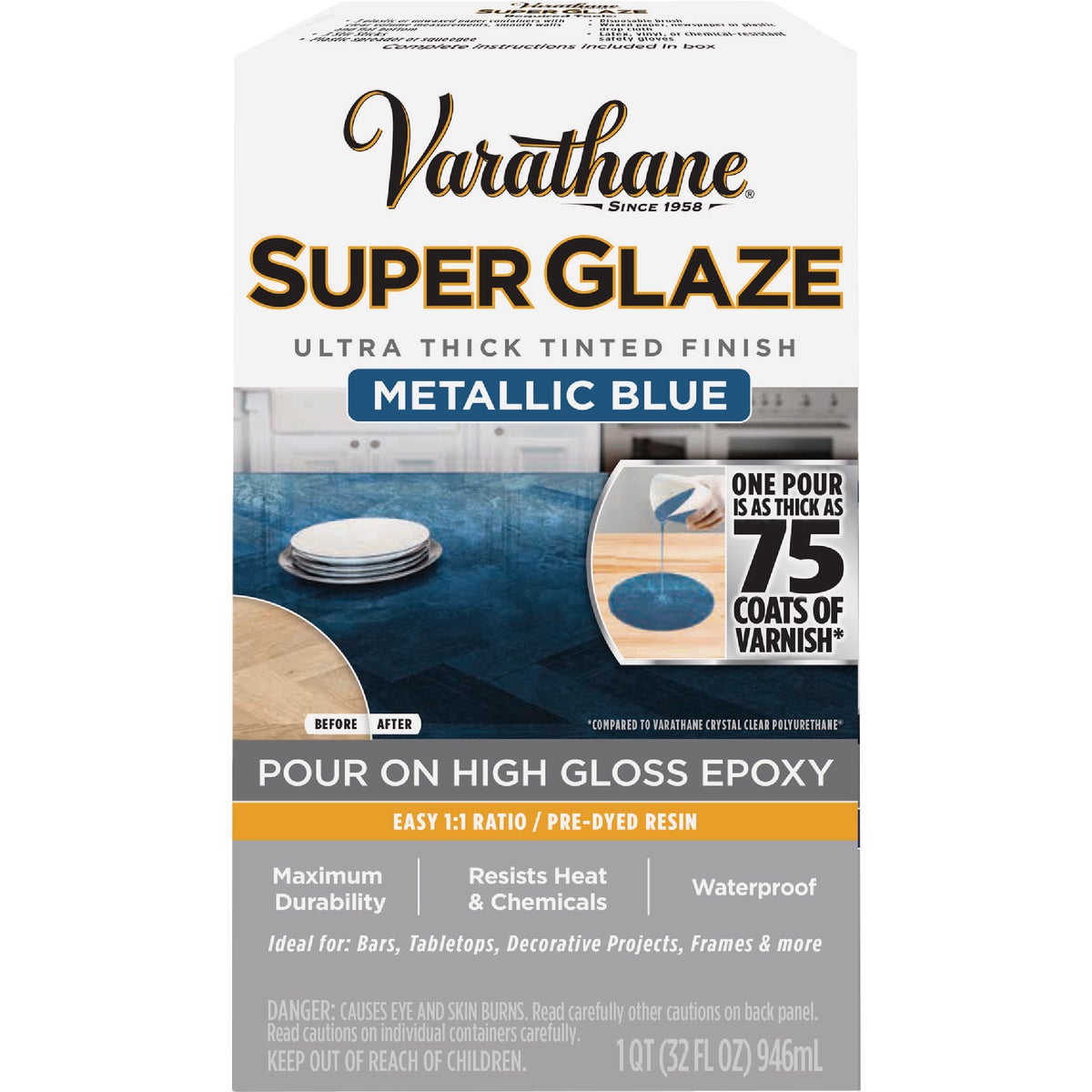 Varathane 1 Qt. Super Glaze Pour-On High Gloss Metallic Blue Epoxy Resin Image 4