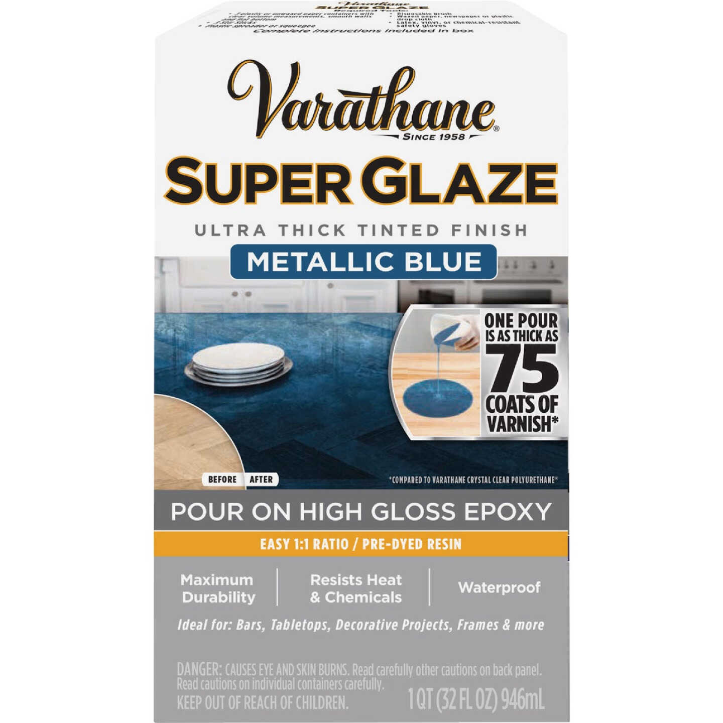 Varathane 1 Qt. Super Glaze Pour-On High Gloss Metallic Blue Epoxy Resin Image 4