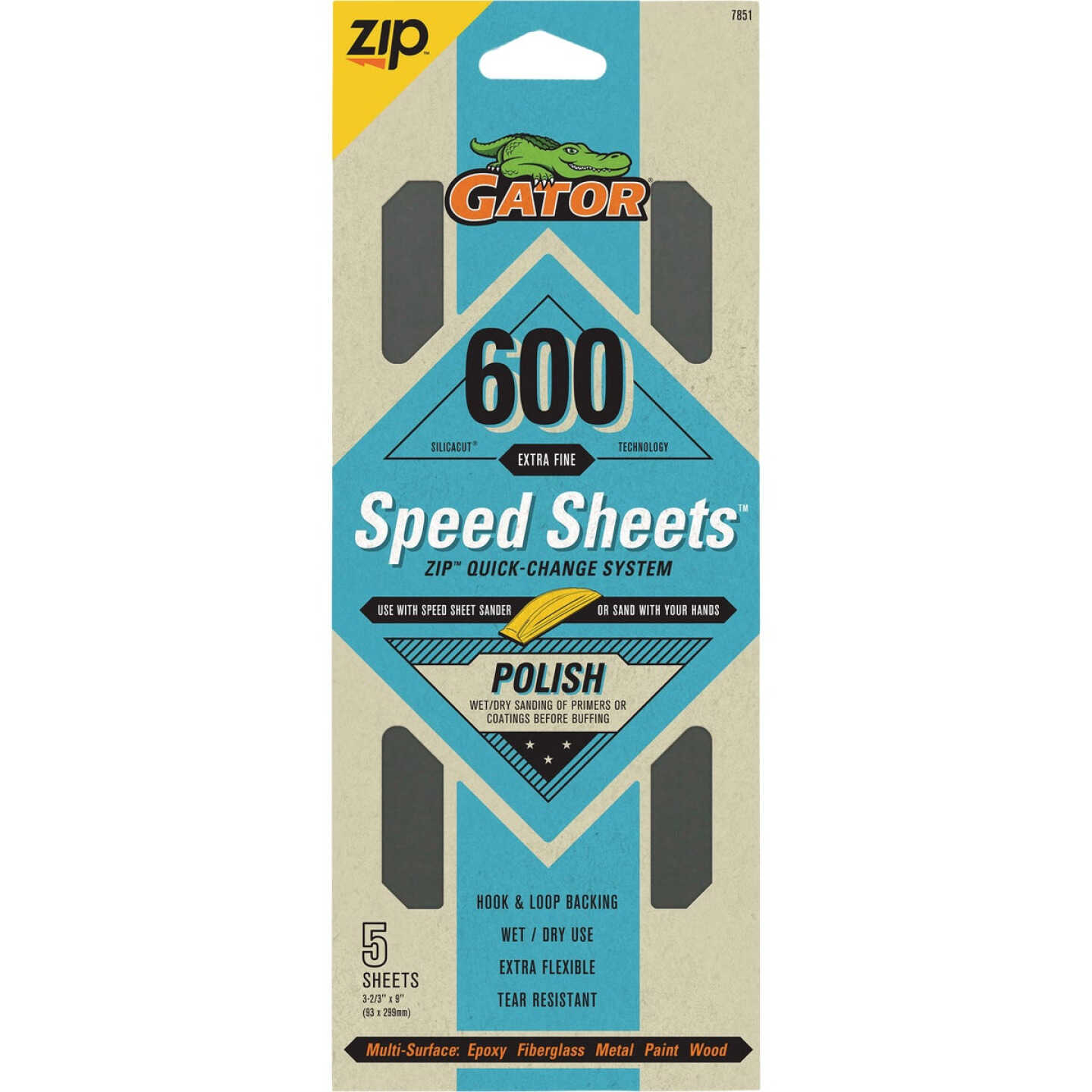Gator Grit 3 In. x 9 In. Very Fine ZIP Speed Sheet, 600 Grit (5-Pack) Image 1