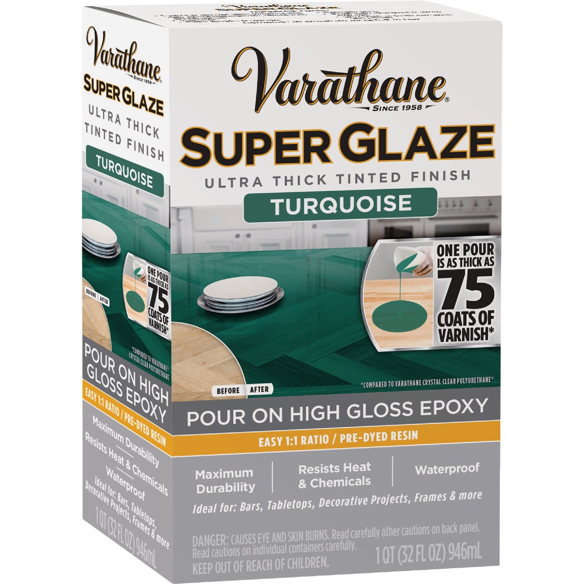 Varathane 1 Qt. Super Glaze Pour-On High Gloss Turquoise Epoxy Resin Image 3