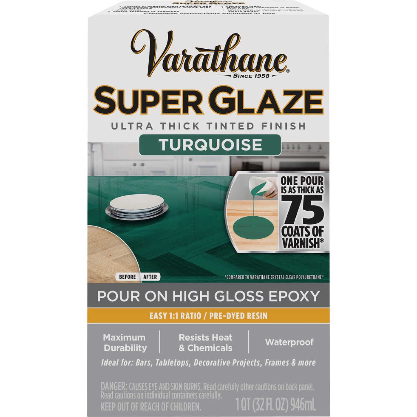 Varathane 1 Qt. Super Glaze Pour-On High Gloss Turquoise Epoxy Resin Image 2