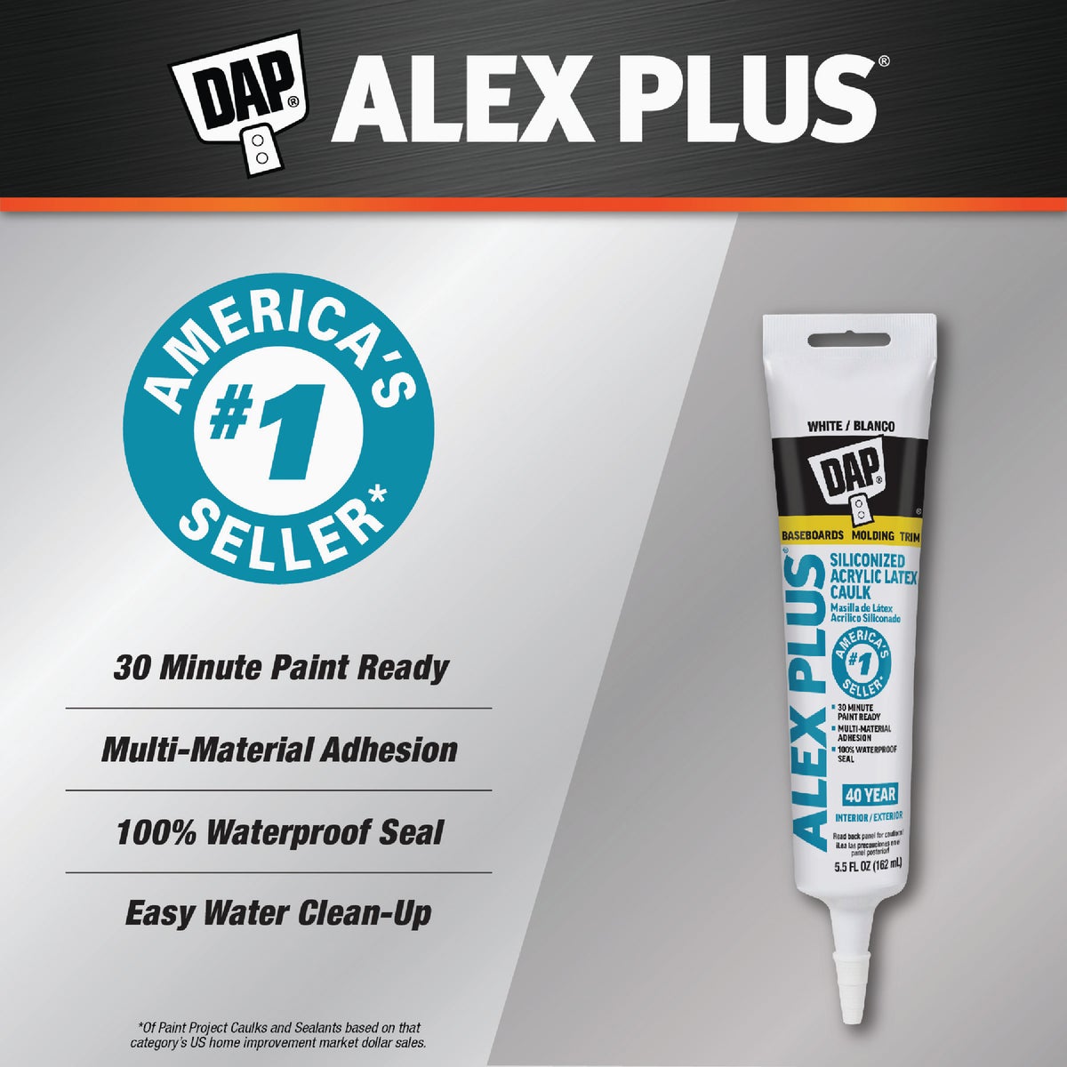 Dap Alex Plus 5.5 Oz. All Purpose White Siliconized Acrylic Latex Caulk Image 2