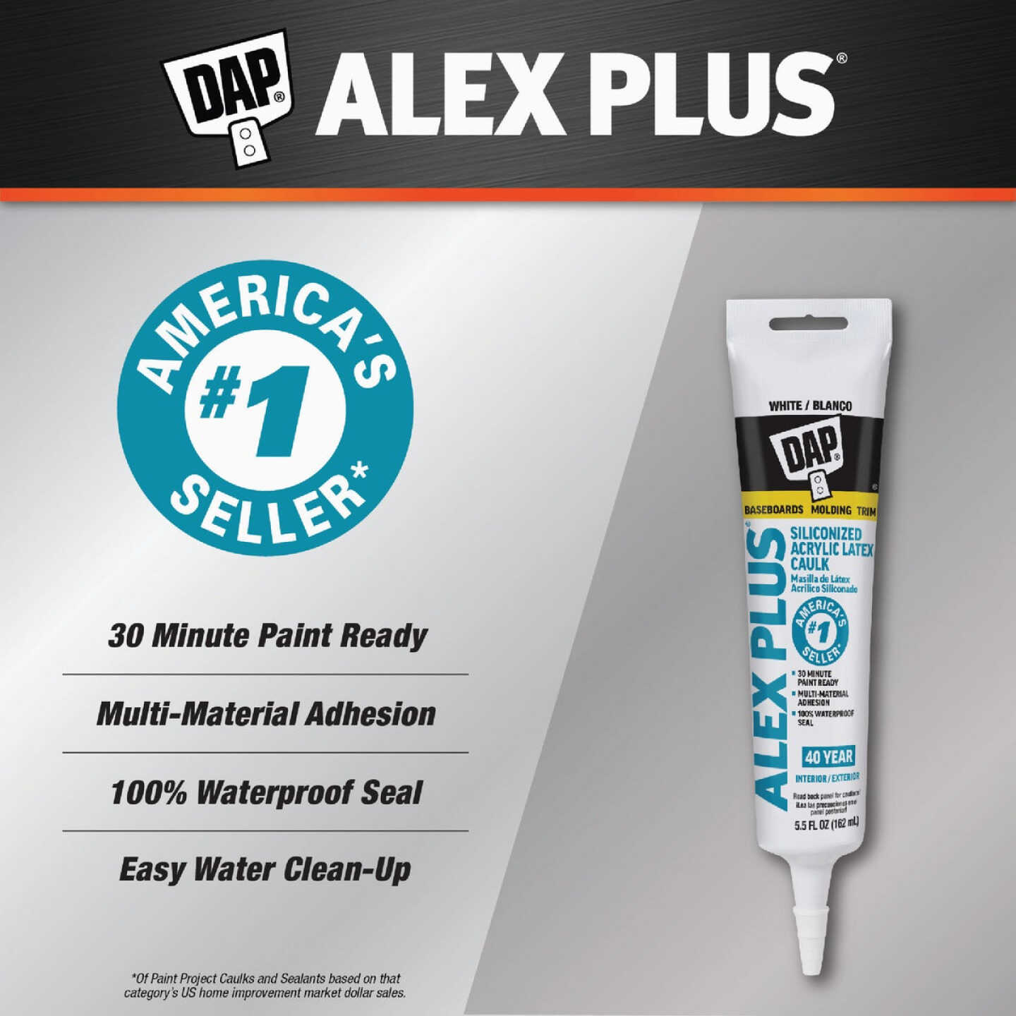 Dap Alex Plus 5.5 Oz. All Purpose White Siliconized Acrylic Latex Caulk Image 2