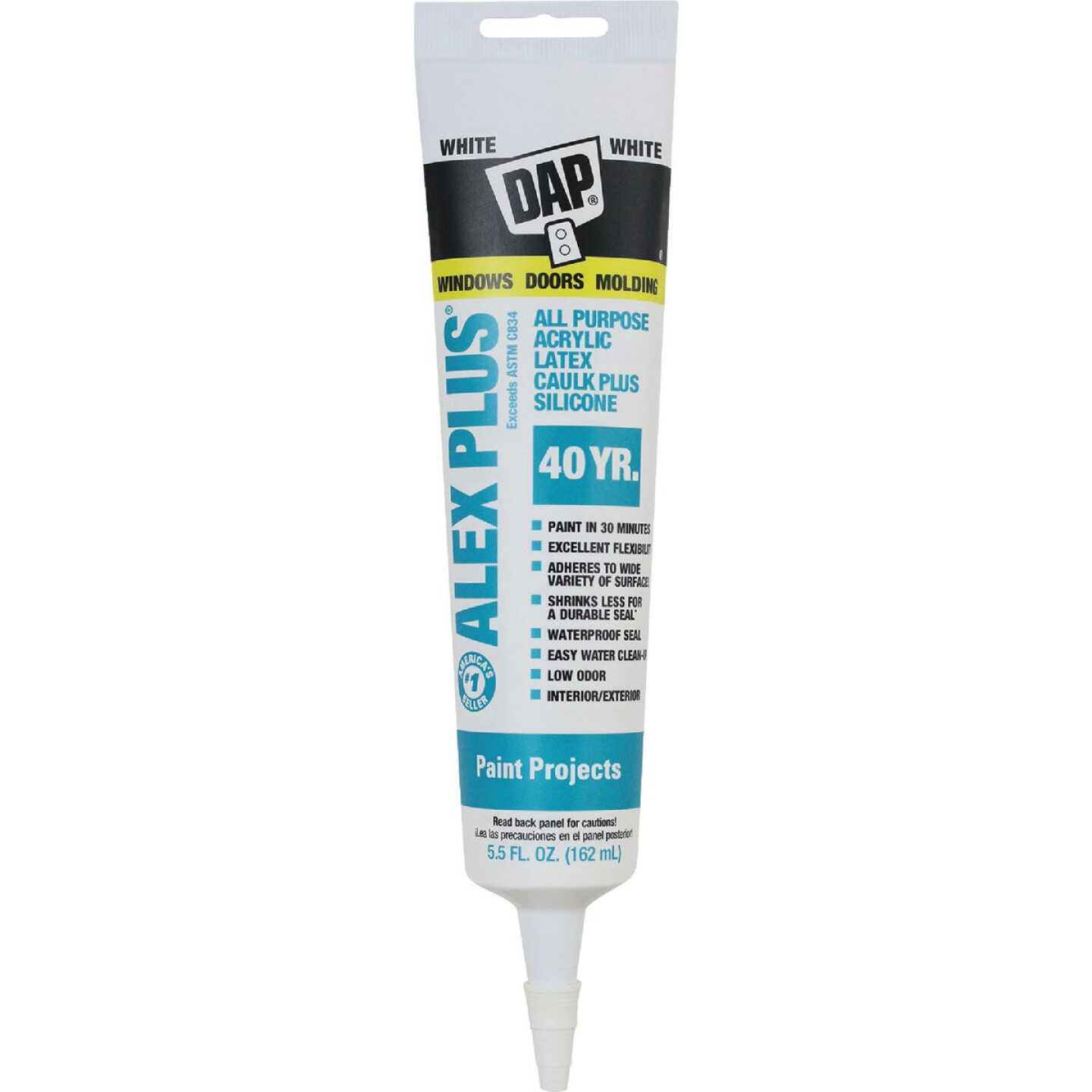 Dap Alex Plus 5.5 Oz. All Purpose White Siliconized Acrylic Latex Caulk Image 1