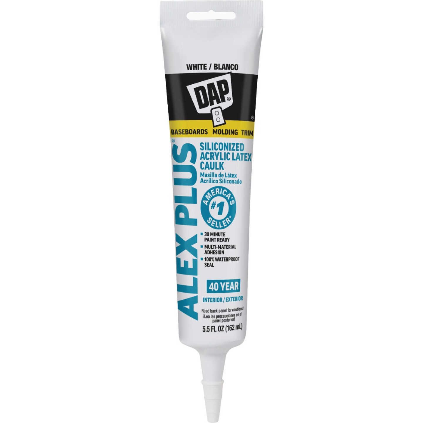 Dap Alex Plus 5.5 Oz. All Purpose White Siliconized Acrylic Latex Caulk Image 1