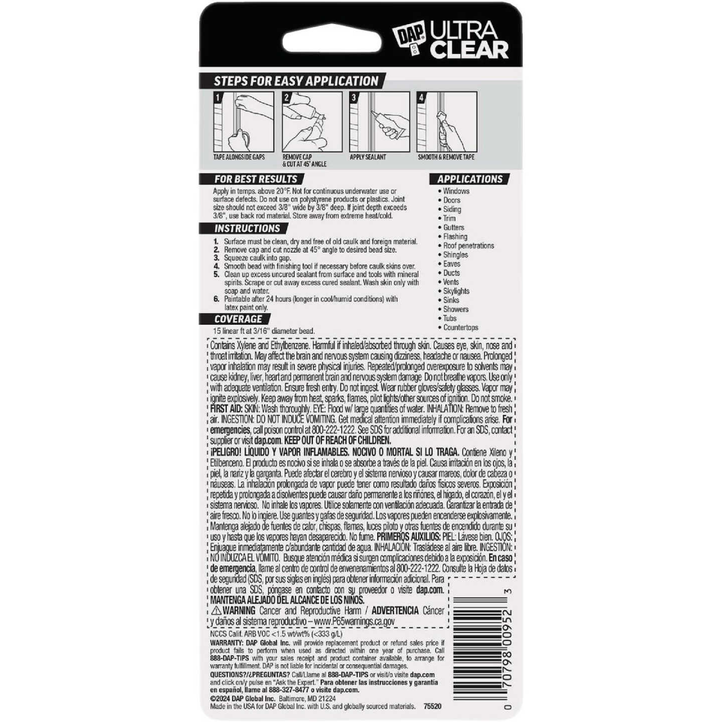 DAP Ultra Clear 2.8 Oz. All Purpose Elastomeric Sealant, Clear Image 9