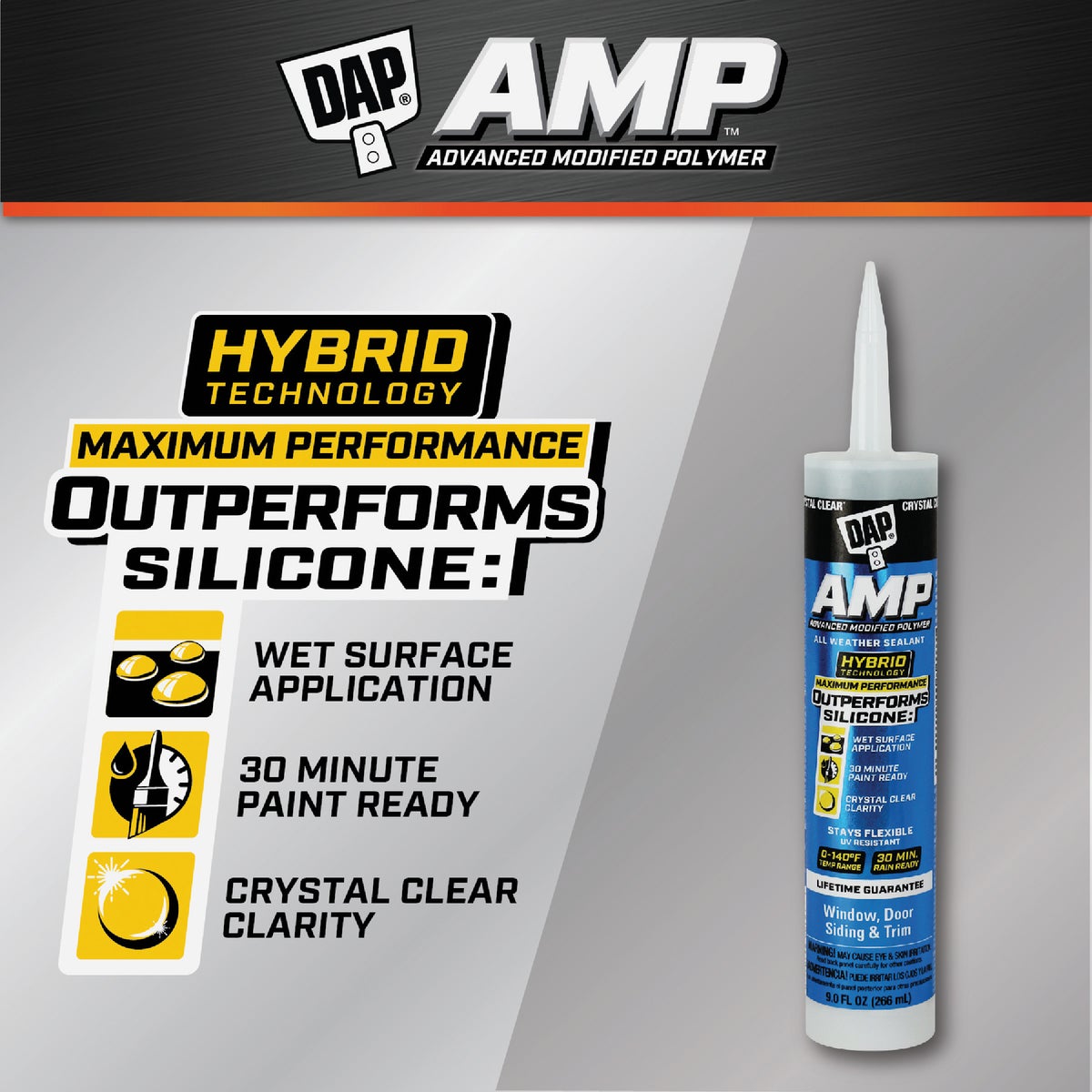 DAP AMP 9 Oz. Advanced Modified Polymer All Weather Window, Door, & Siding Sealant, Crystal Clear Image 2