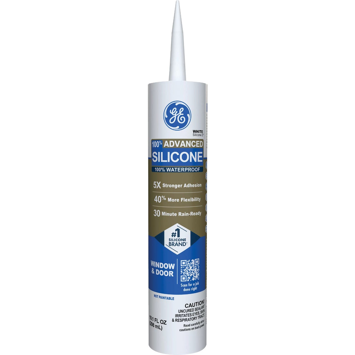 GE Advanced Silicone Window & Door Sealant, White, 10.1 Oz. Tube