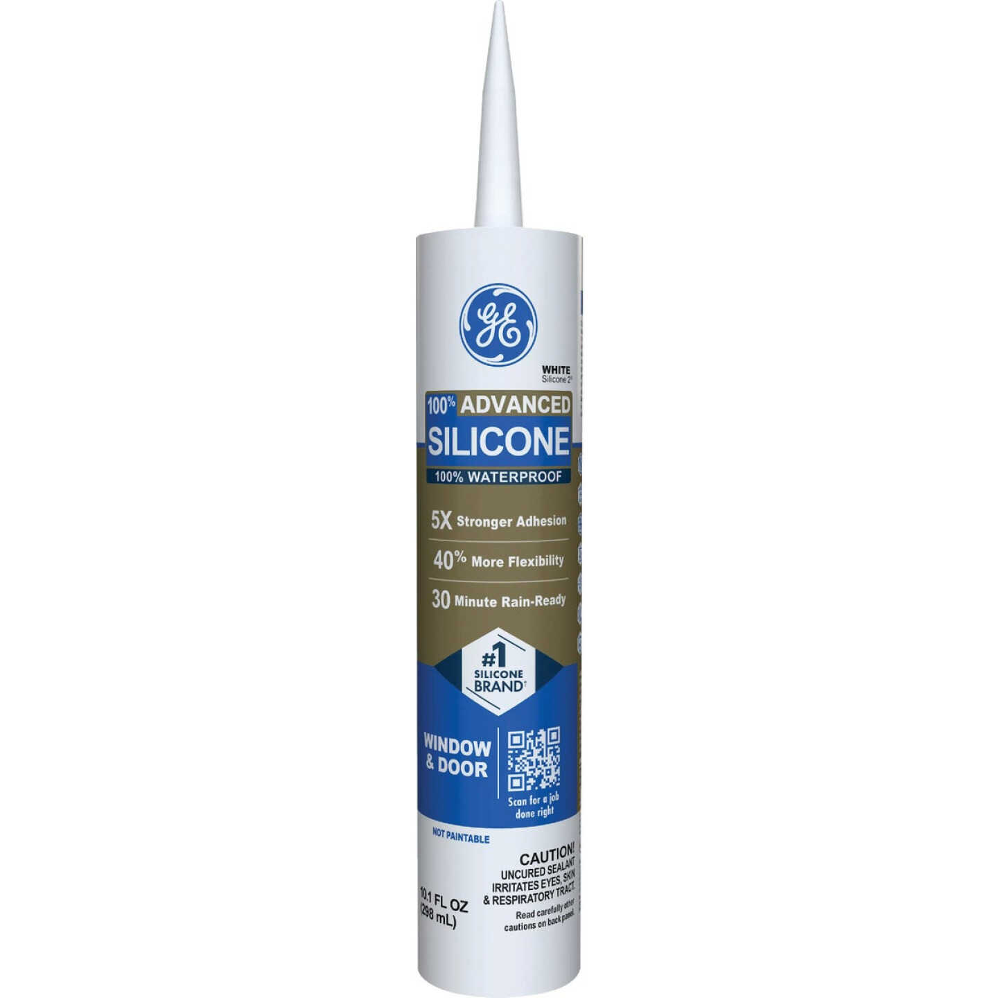 GE Advanced Silicone Window & Door Sealant, White, 10.1 Oz. Tube Image 1