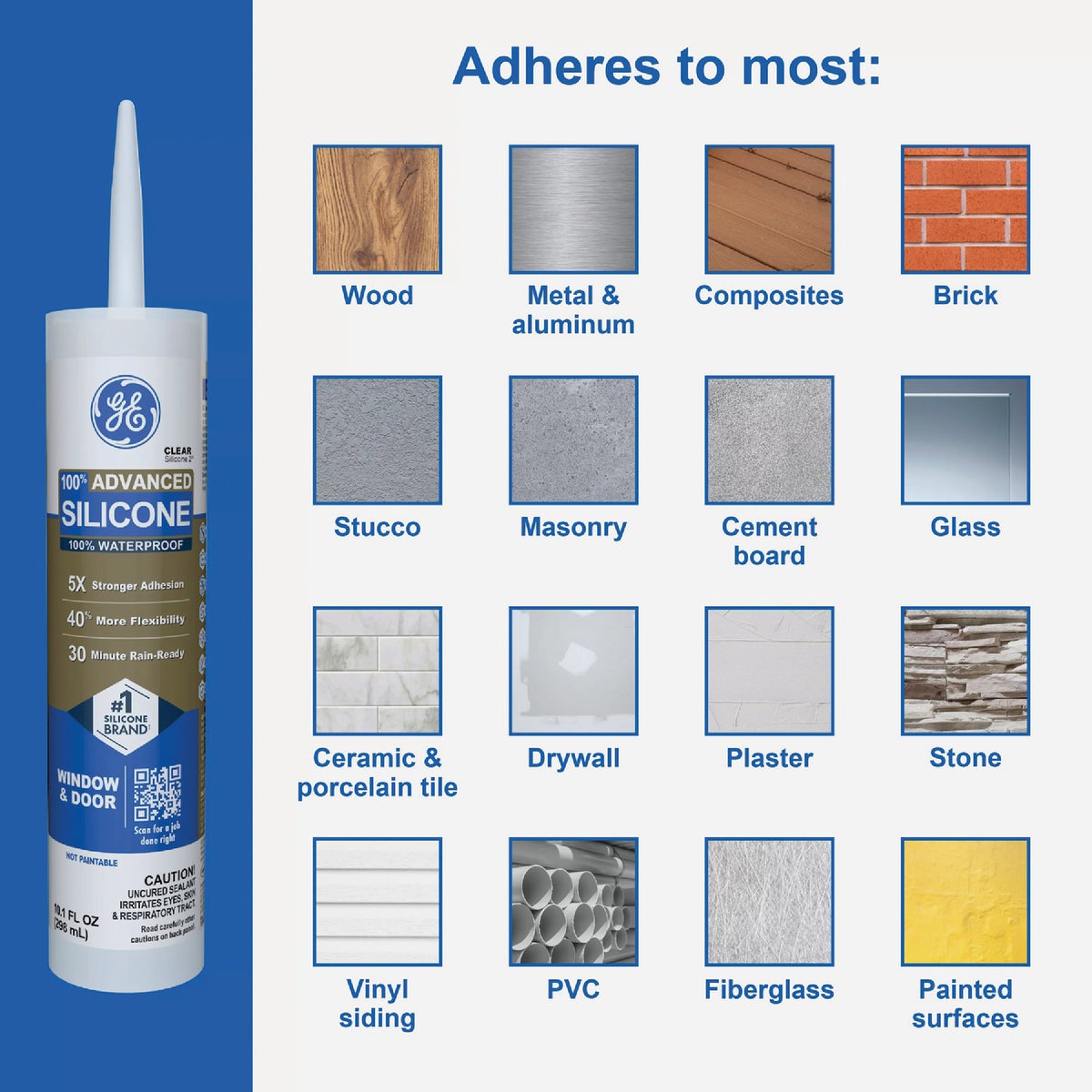 GE Advanced Silicone Window & Door Sealant, Clear, 10.1 Oz. Tube Image 6