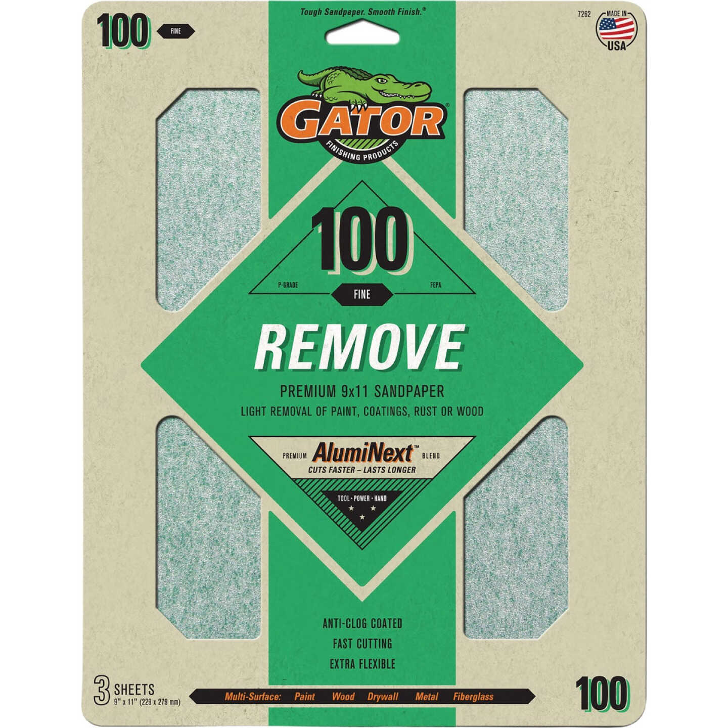 Gator Grit 9 In. x 11 In. Flexible Aluminum Oxide Sanding Sheet, 100 Grit (3-Pack) Image 1