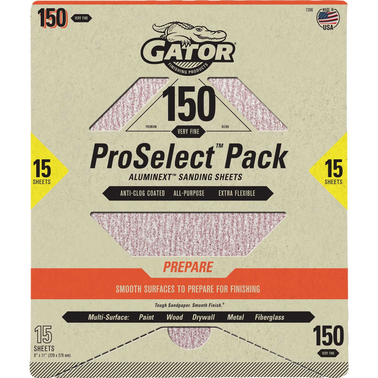 Gator Grit 9 In. x 11 In. Medium Premium Sanding Sheet, 150 Grit (15-Pack) Image 1