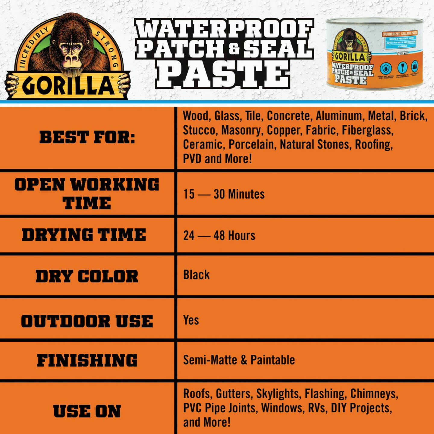Gorilla 1 Lb. White Waterproof Patch & Seal Paste Image 4
