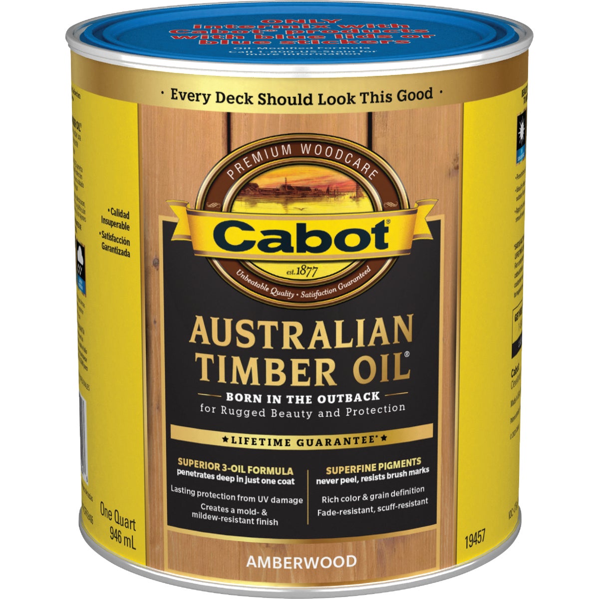 Cabot Australian Timber Oil Low VOC, Amber Wood, 1 Qt. Image 7
