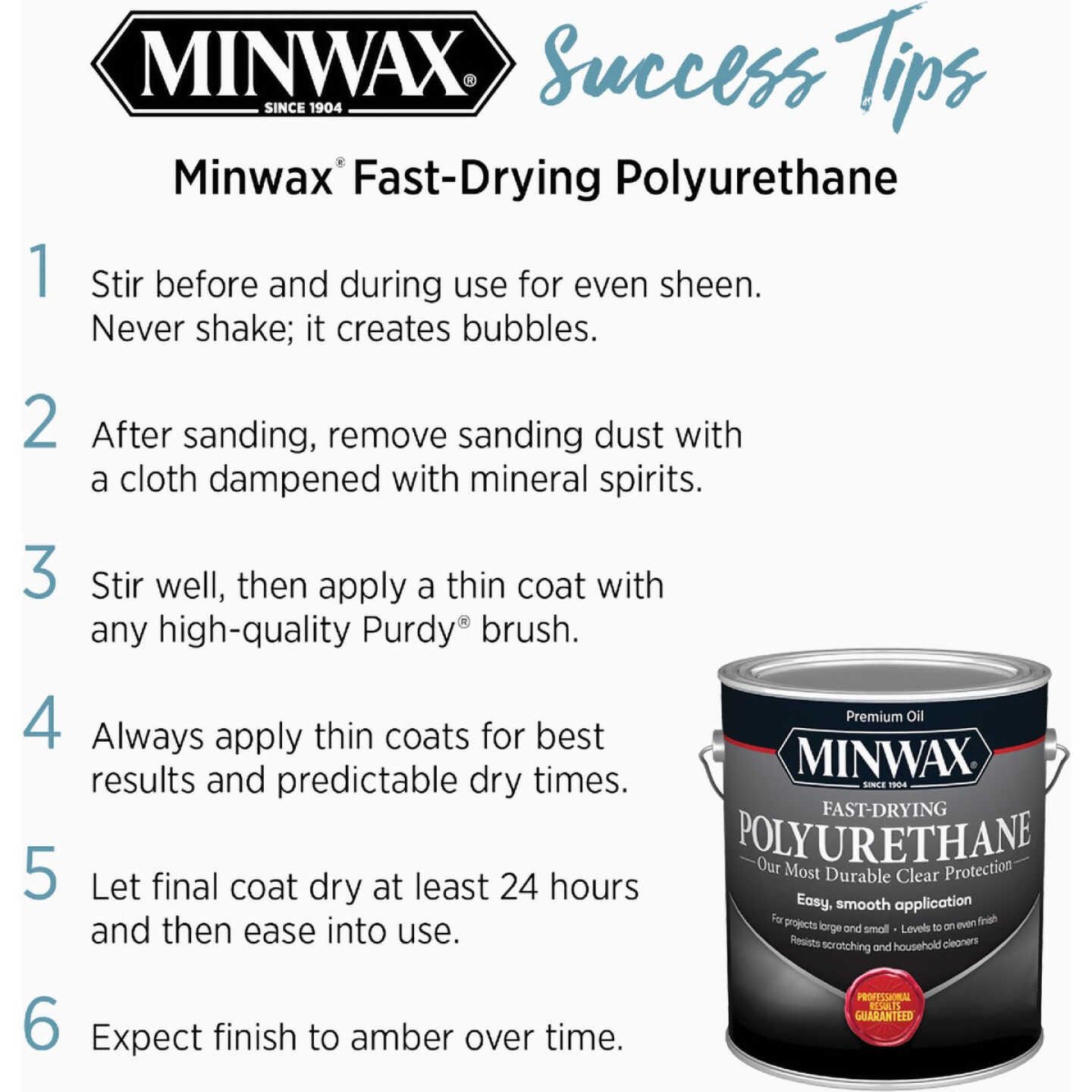 Minwax Semi-Gloss Fast-Drying Interior Polyurethane, 1/2 Pt. Image 6