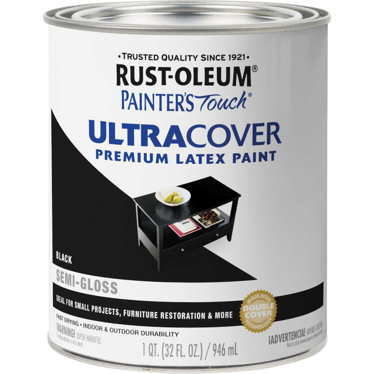 Rust-Oleum Painter's Touch 2X Ultra Cover Premium Latex Paint, Semi-Gloss Black, 1 Qt. Image 7
