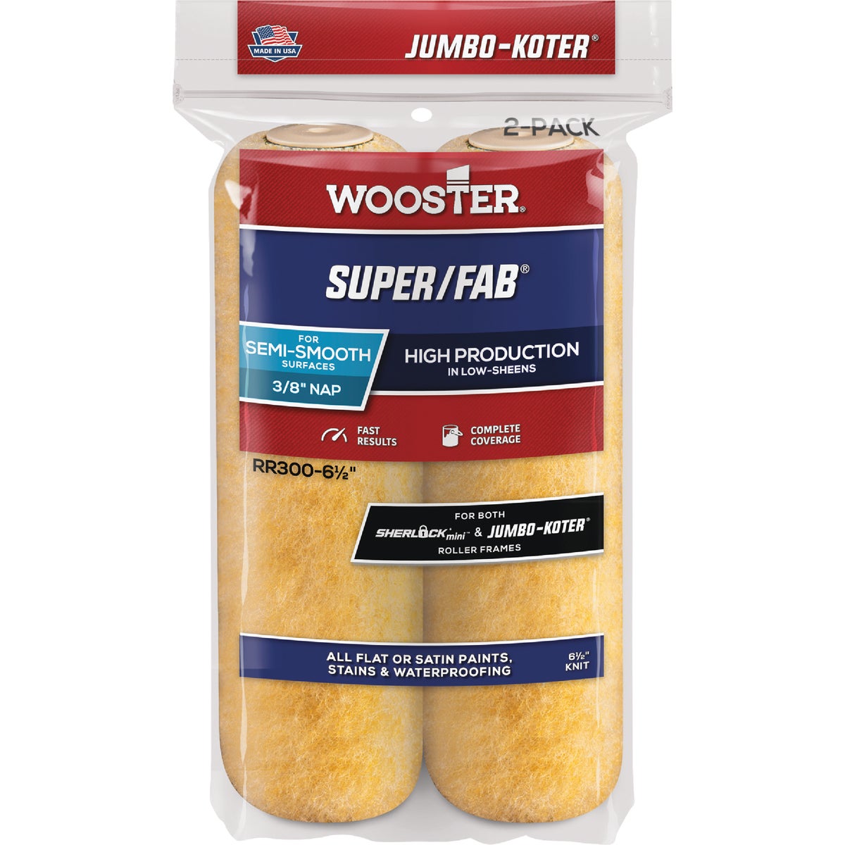 Wooster Jumbo-Koter Super/Fab 6.5 In. x 3/8 In. Button End Knit Roller Cover (2-Pack) Image 1
