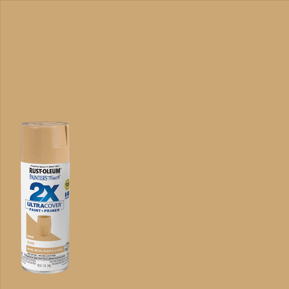 Rust-Oleum Painter's Touch 2X Ultra Cover 12 Oz. Gloss Paint + Primer Spray Paint, Khaki Image 1