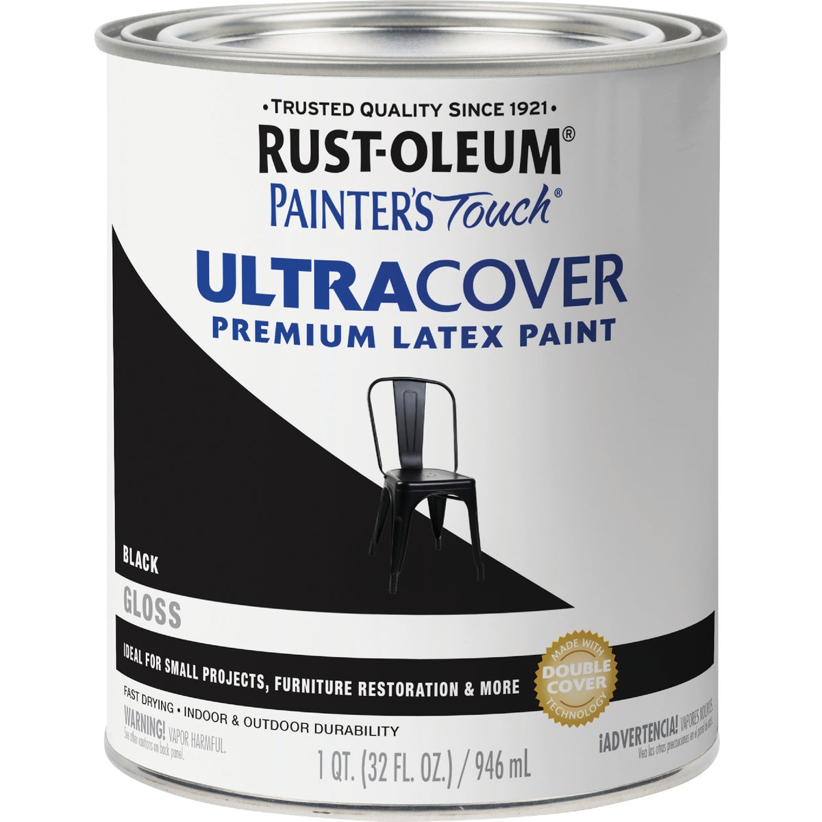 Rust-Oleum Painter's Touch 2X Ultra Cover Premium Latex Paint, Black Gloss, 1 Qt. Image 7