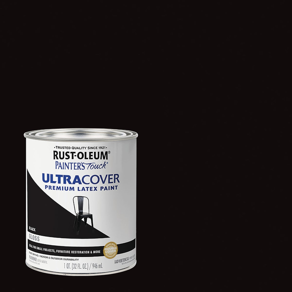 Rust-Oleum Painter's Touch 2X Ultra Cover Premium Latex Paint, Black Gloss, 1 Qt.