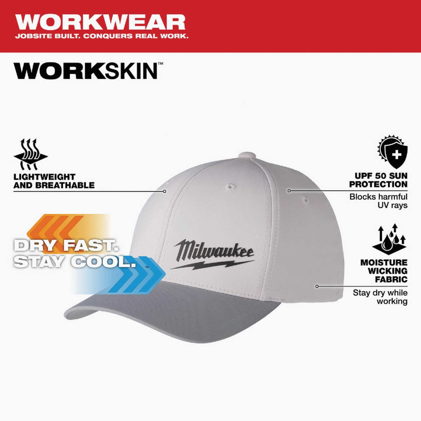 Milwaukee Workskin Gray Performance Fitted Hat, Large/XL Image 5